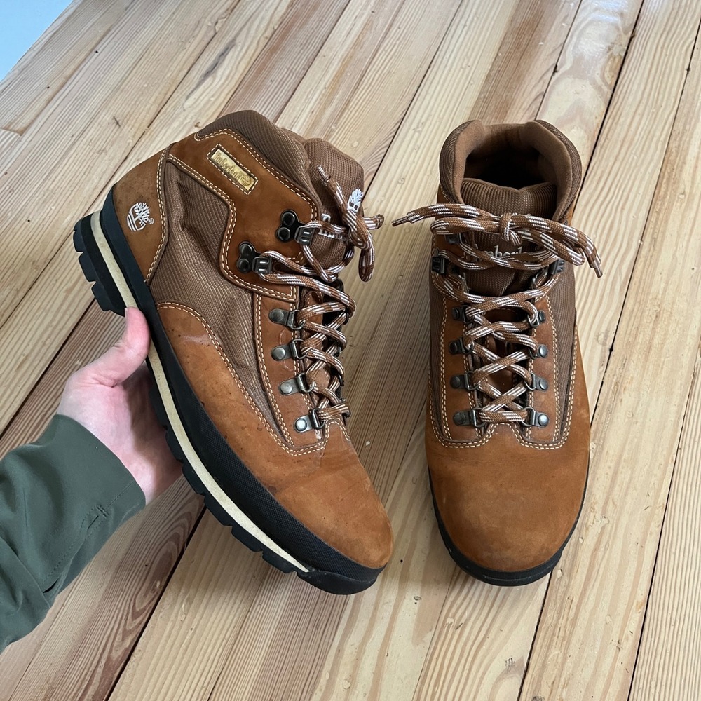 Timberland Euro Hiker Men Brown Leather Textile Hiking Boots 85035 Size 13 Wheat